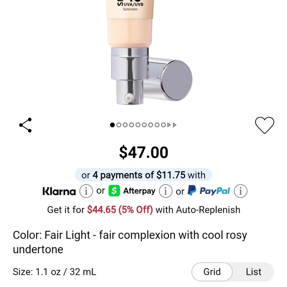 NIB IT COSMETICS CC NUDE GLOW  SKIN TINT FOUNDATION IN FAIR LIGHT